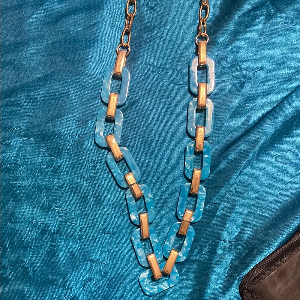 Bold Blue and Gold Geometric Necklace